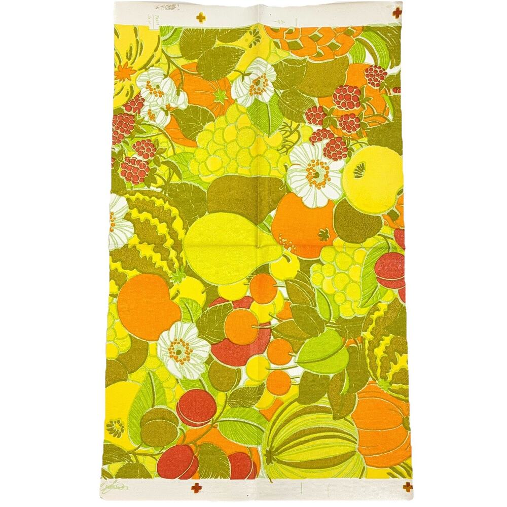 VTG 1960s Fruit Vinyl Wallpaper Sample Avocado Green Orange Van Luit 18x30”